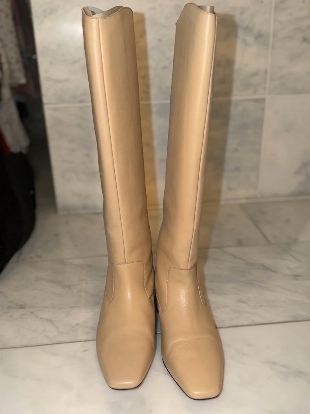 J Crew Roxie Knee-High Leather Boots in Light Beige Cream